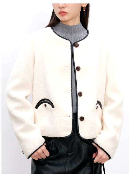 Petite Size Short Jacket For Women 2024 Fall Winter New Design Round Neck Warm Elegant Jacket White Coat