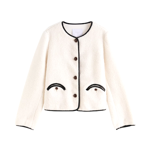 Petite Size Short Jacket For Women 2024 Fall Winter New Design Round Neck Warm Elegant Jacket White Coat